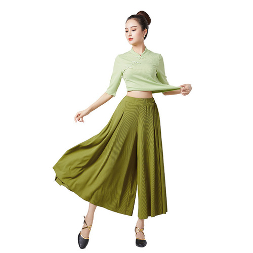 2206 Square Dance Costume Spring and Summer New Pipa Shirt Qipao Buttoned Short-Sleeve Skirt Pants Set Team Performance Dance Dress