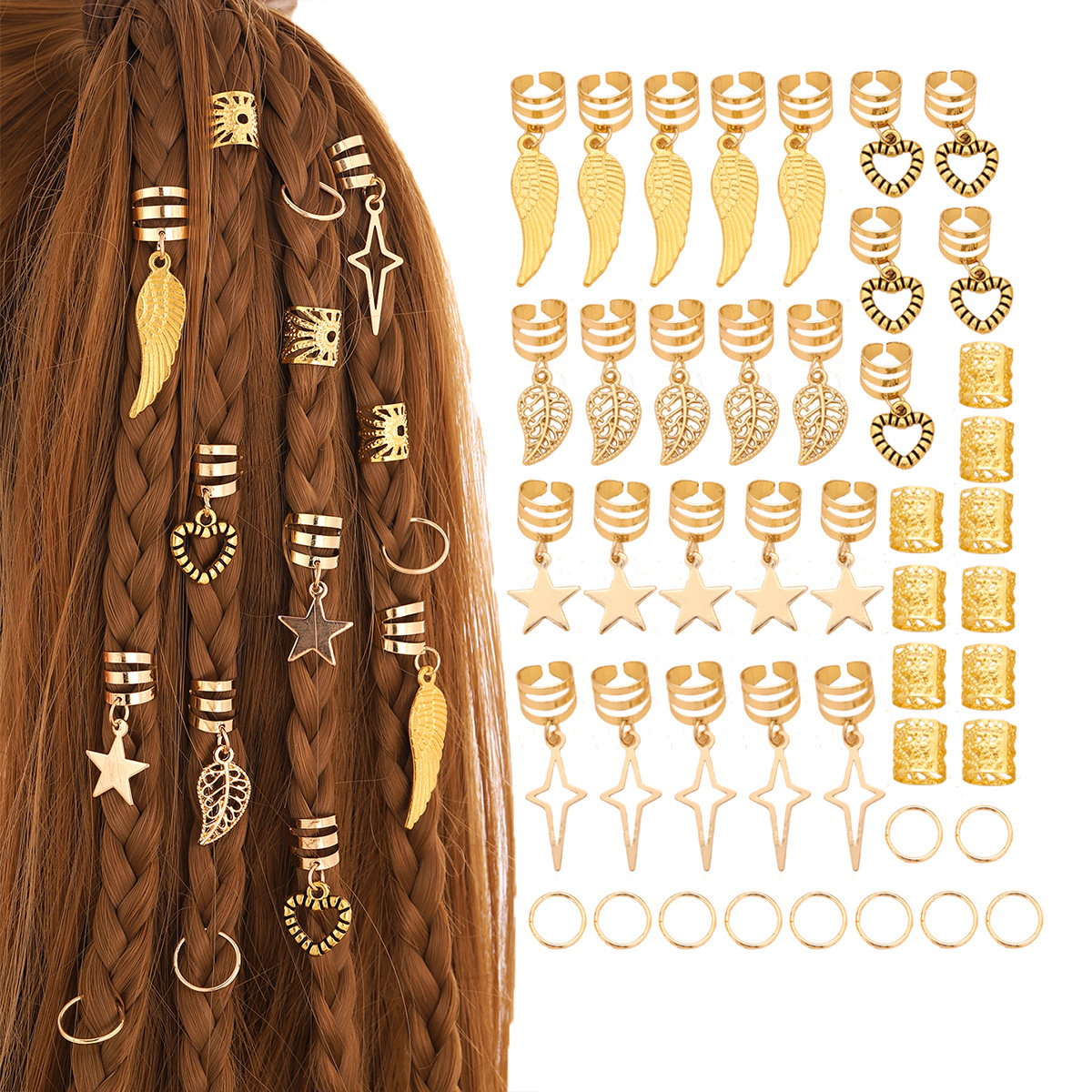 45 juegos de joyas de aleación de joyas de cabello de hojas pentagrama plumas joyas de cabello colgantes suministro transfronterizo