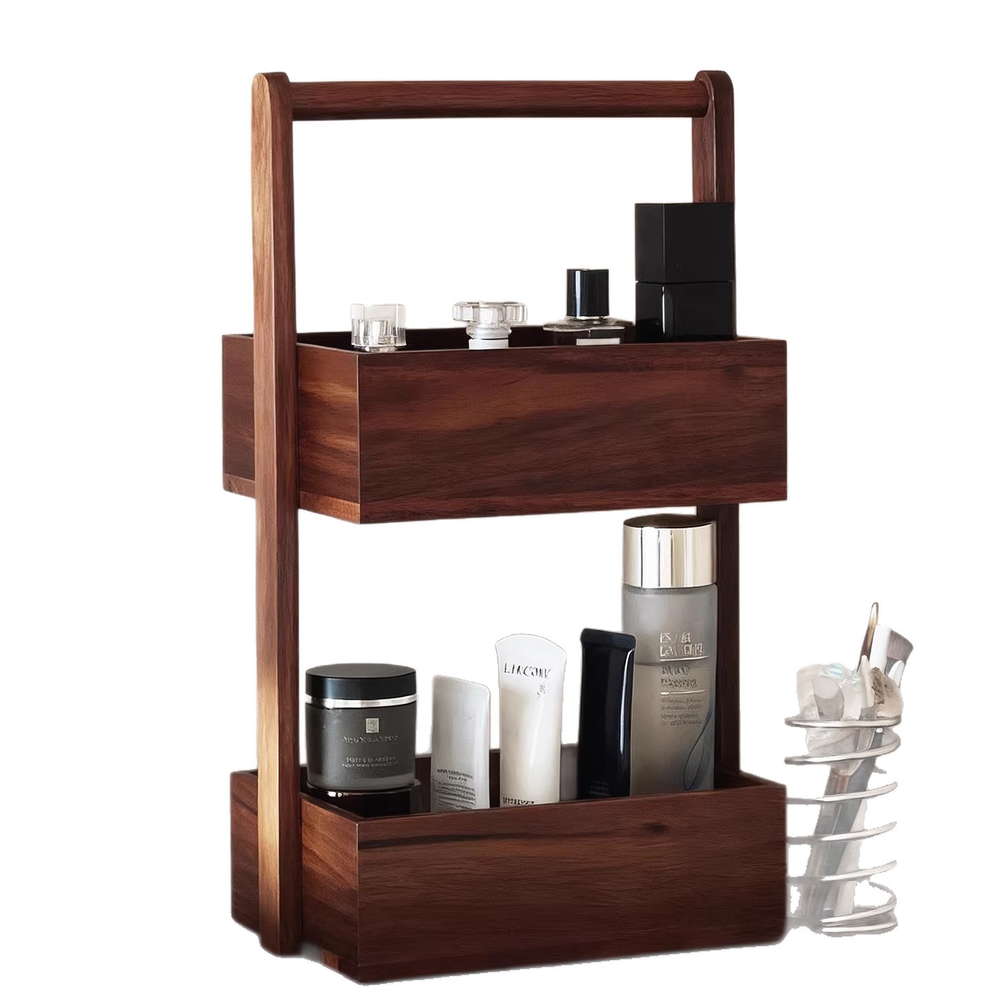 Doble capa de madera sólida estante de cosméticos cajas de almacenamiento de comodidad de alta calidad exquisita mesa de almacenamiento estante de exhibición