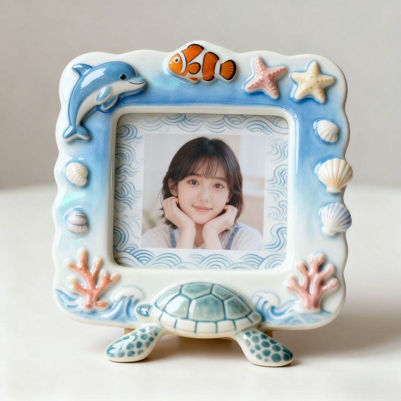 Cute Ocean Style Photo Frame Stereo Shell Coral Decoration Ceramic Table Creative Photo Frame Home Desktop Decoration