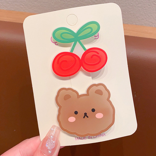Cute New Cherry Acrylic Cartoon Duck Side Clip Versatile Little Girl Flower Hair Clip Girls Hair Accessories Headdress