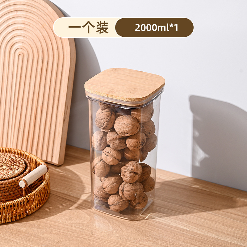Tanque de sellado cocina a prueba de humedad plástico cuadrado granos granos frutos secos té granos de café caja de almacenamiento cubierta de madera ecológica image 9