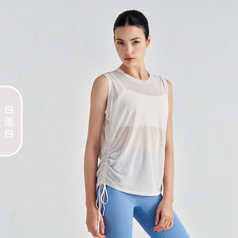 Festival de bambú de bambú espalda ventilada de verano mujer cuello redondo suelto sin mangas chaqueta deportiva bajo cuerdas pullover jersey de yoga