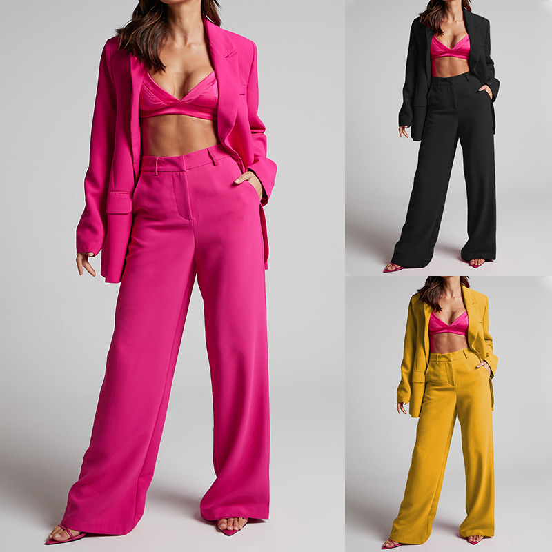 Women's Clothing 2024 Spring New Women's Fashion Temperament Lapel Long Sleeve High Waist Trousers Two piece Set_voghion.com