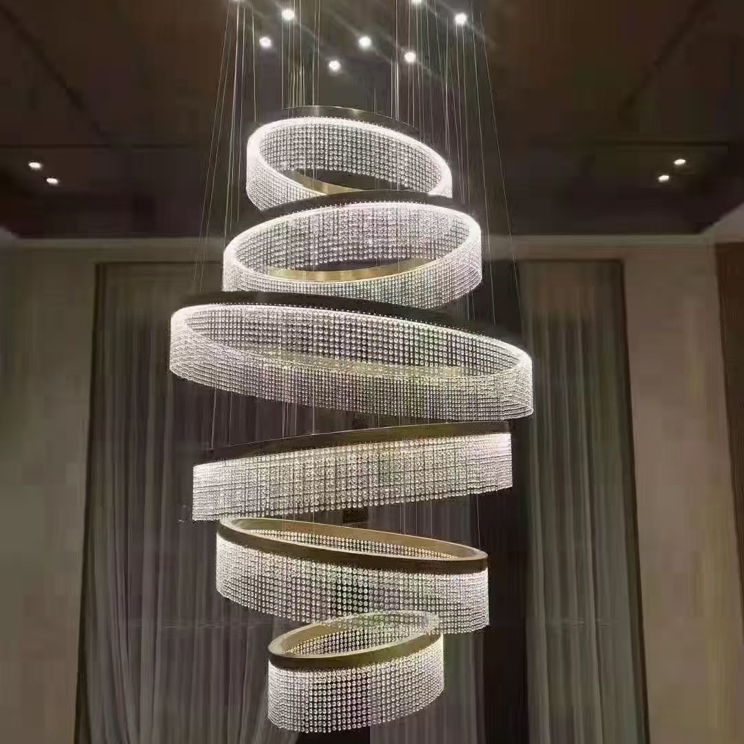 水晶灯中山客厅复式楼楼梯家装法式轻奢简约照明主吊灯灯饰灯具灯