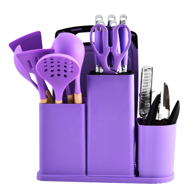 Cuchillos de cocina de silicona transfronterizos domésticos con cocina de acero inoxidable multifuncional 20 piezas conjunto de cocina