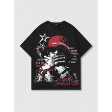 E 91347 Vintage Letter Hip Hop Tee ������ĸ����ӡ����