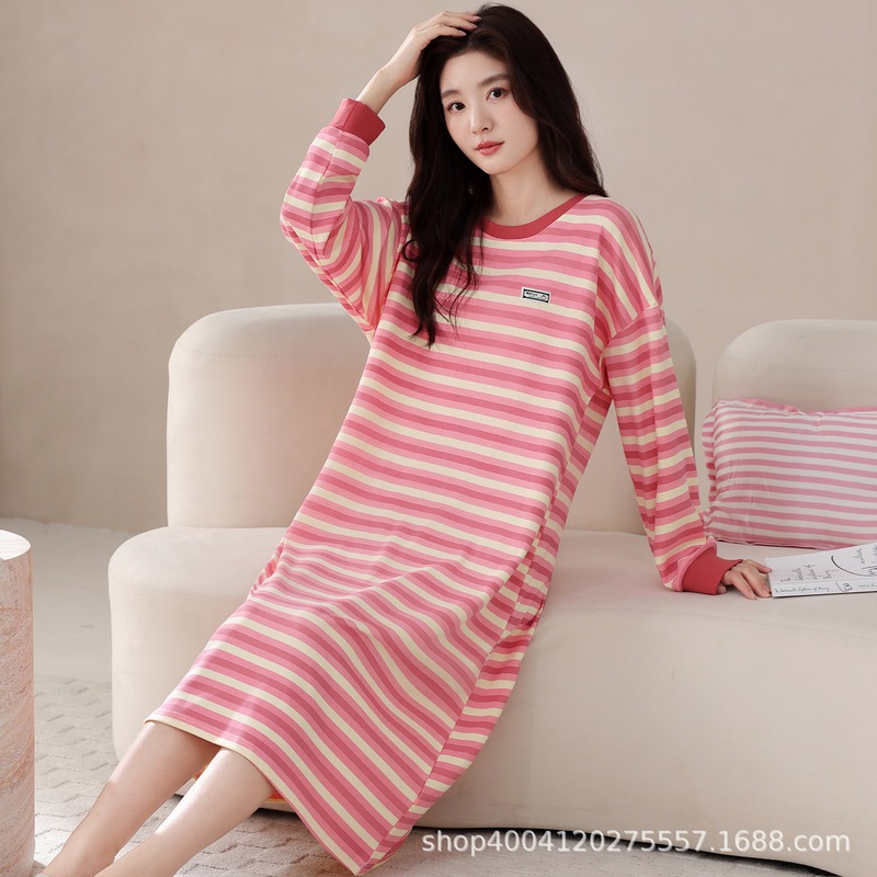 100% Cotton Nightgown for Women Spring and Autum Long-Sleeved Loose Large Size Home Skirt Cute Cartoon Cotton Pajama Skirt 100% Cotton Nightgown for Women Spring and Autum Long-Sleeved Loose Large Size Home Skirt Cute Cartoon Cotton Pajama Skirt