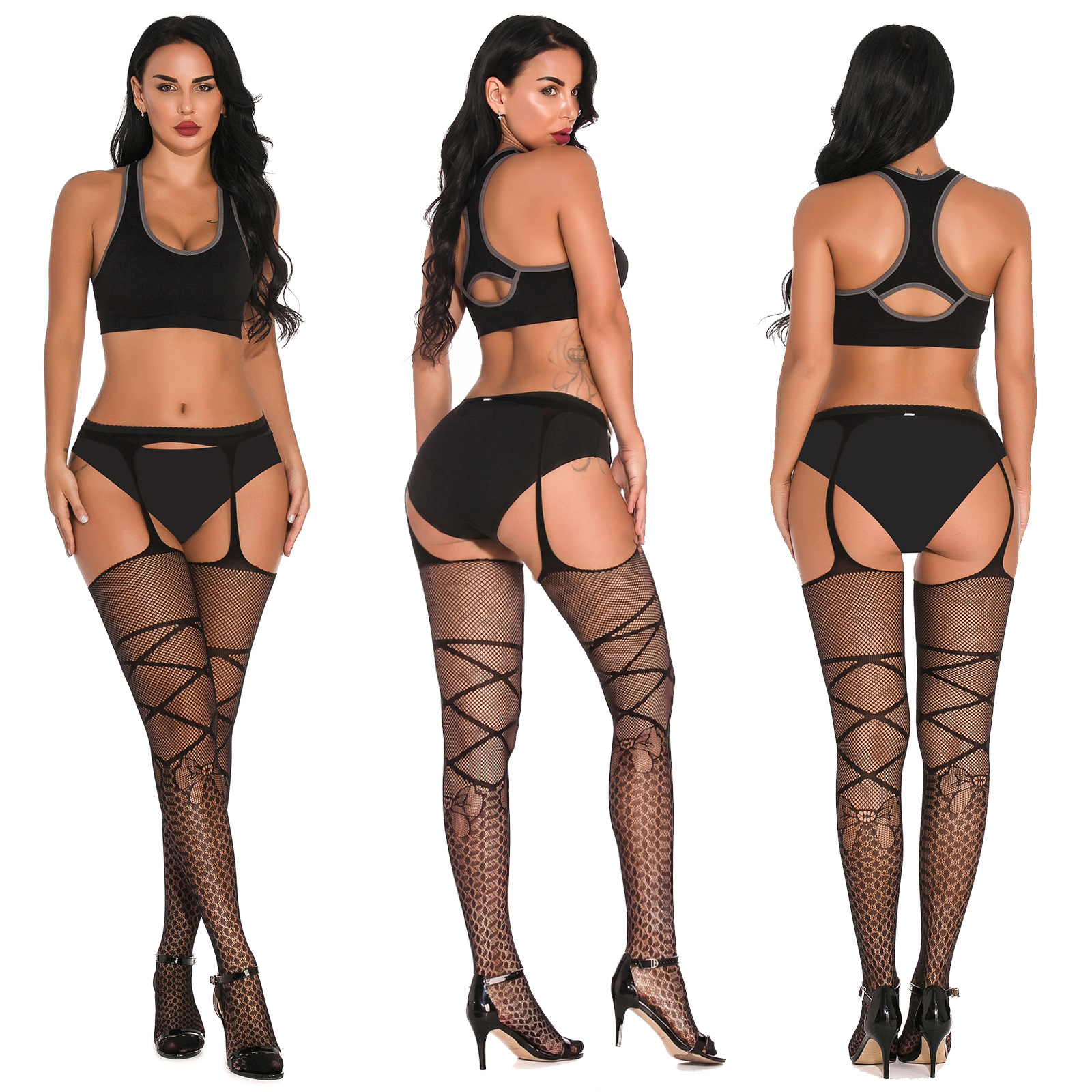 Comercio exterior punto de malla delgada calcetines Jacquard pie hueco sexy encaje amor calcetines de malla de calcetines