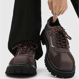 英伦风复古德比鞋男增高拼接休闲皮鞋高级感朋克时尚厚底大头鞋潮