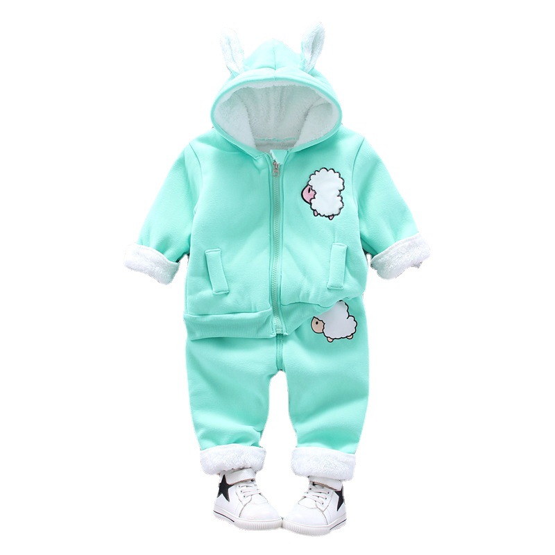 Children's clothing set for boys girls, plush thickened autumn and winter 2023 new style with hat, western-style_voghion.com