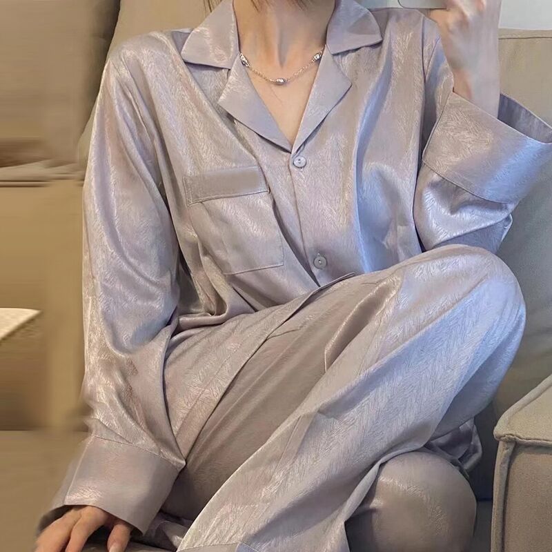 2025 新しいインターネットセレブレース長袖シンプルな黒の春と秋の長袖ズボンカーディガンパジャマ女性のルーズスーツ