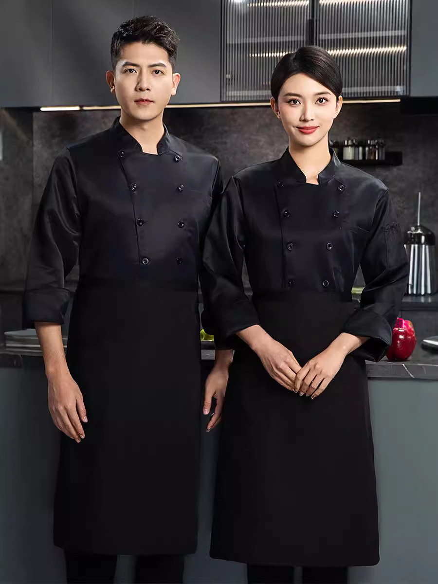 Classic Chef Work Clothes Long-Sleeved Hotel Kitchen Clothing Men's Short-Sleeved Large Size Chef Clothes Work Clothes with Printing