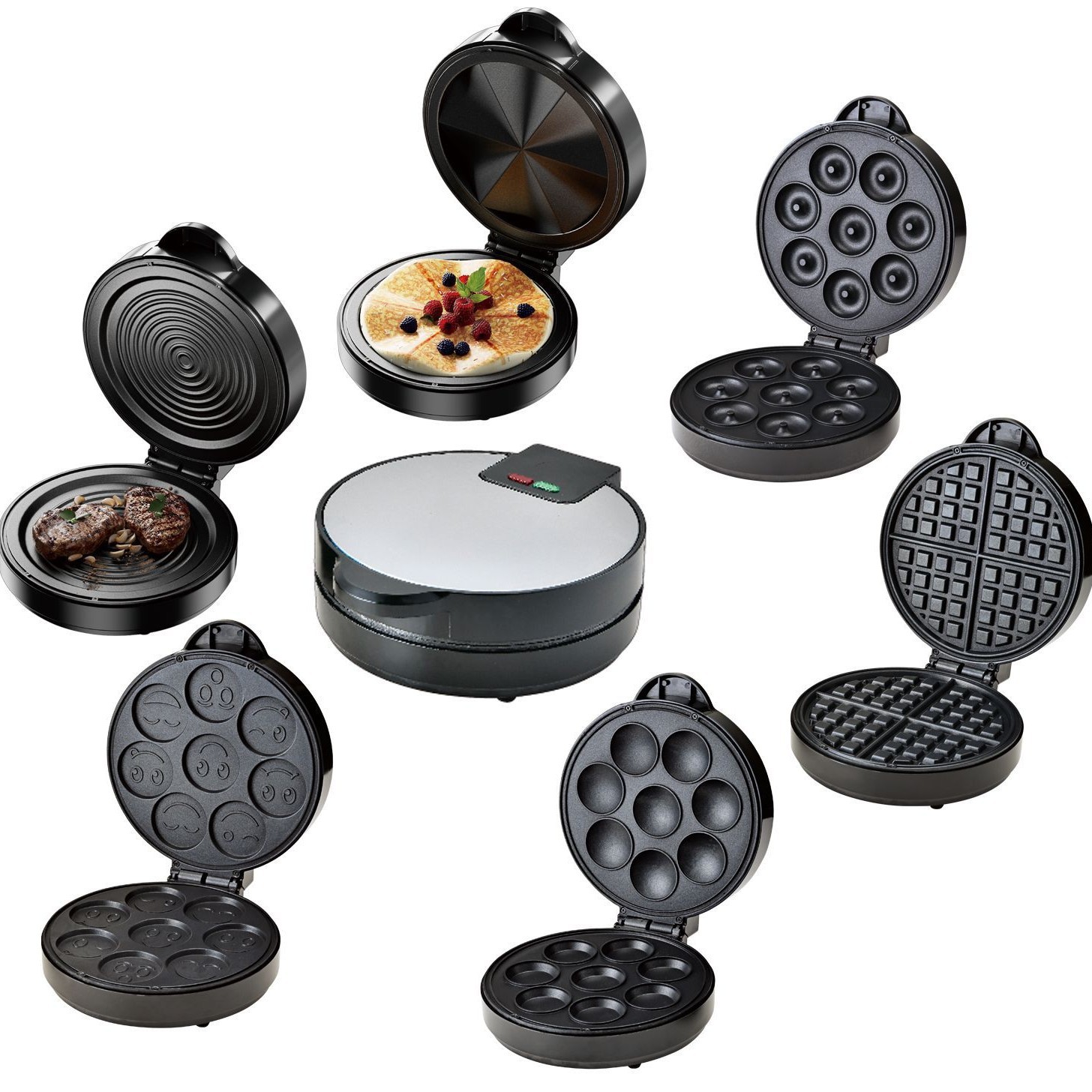 Foreign Trade Cross-Border Donut Machine 110V Cake Breakfast Machine Sandwich Machine Large Eight-Hole Bread Machine