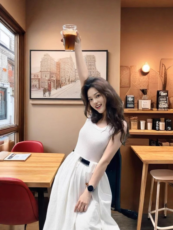 スポット Zhong Chuxi の同じスタイル 2025 夏の新ベストロングスカートウェーブスタイルベルトウエストノースリーブドレス女性のための|undefined