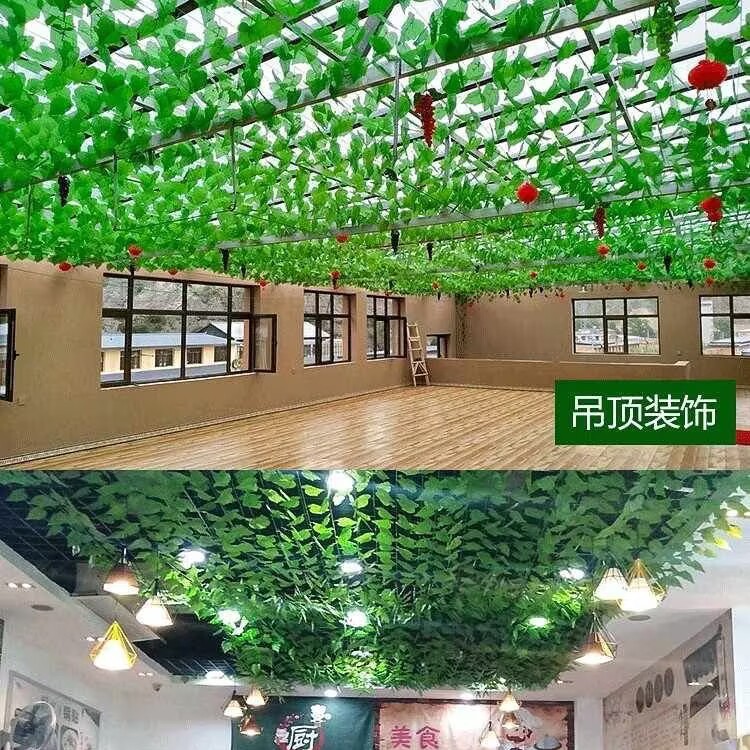 Hoja Verde artificial ratán decorativo flor artificial tubo que cubre techo flor vid verde árbol artificial hoja verde planta Pilar cubriendo feo