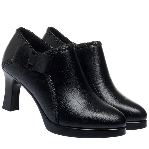 High-heeled shoes and waterproof platforms  new temperament fashion single shoes for women spring style thick heel comfortable middle-aged women's leather shoes