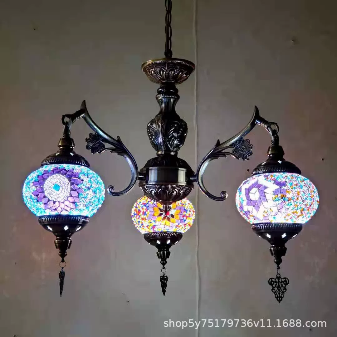 Мозаичная люстра в турецком стиле, handmade витраж, E27, Ø52–56 × 90 см