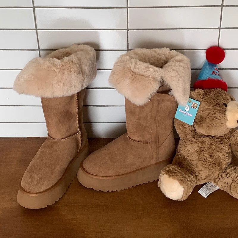 現物秒発 ~ 東北ベルベット2024冬に雪地靴を履いている女性の厚い底は痩せていて膝ブーツを通すことができない