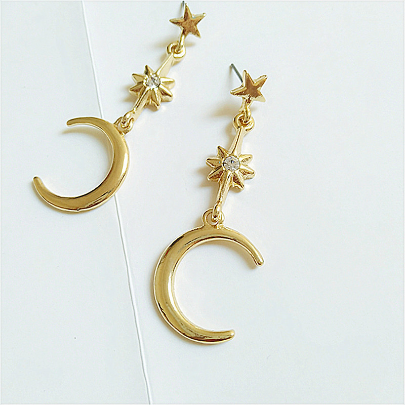 1 Pair Fashion Star Moon Alloy Plating Rhinestones Women's Drop Earrings display picture 10