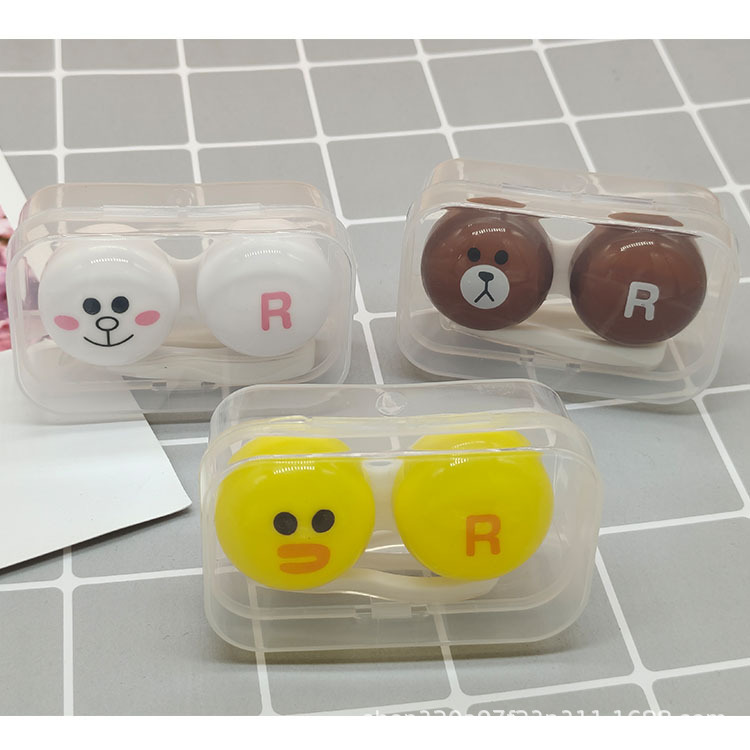Cartoon chicken Bear rabbit Korean fan contact lens box refreshing simple ins Wind transparent with suction stick clip wholesale