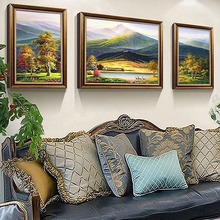 手绘油画沙发背景墙装饰挂画欧式客厅壁画风景山水画巨人山聚宝盆