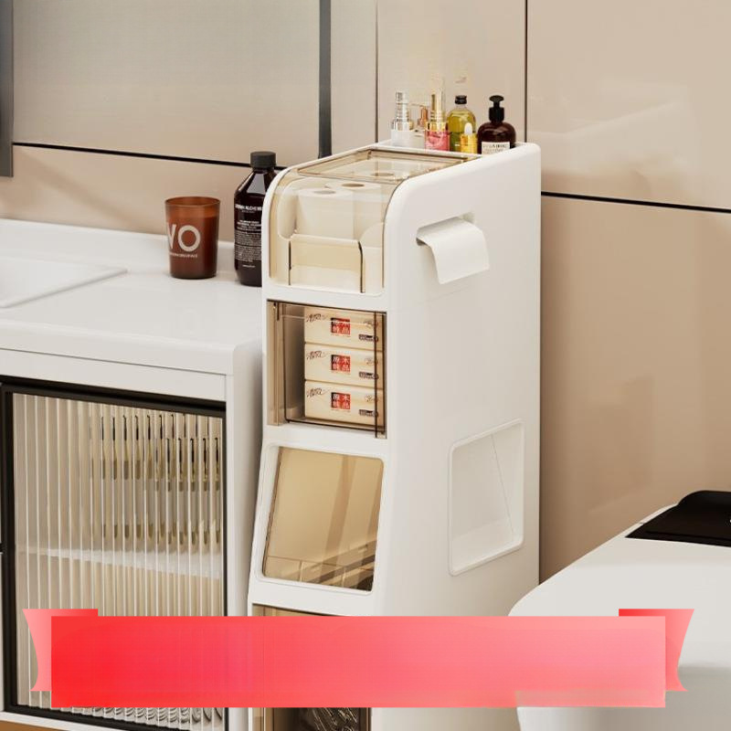 Bathroom Gap Cabinet Bathroom Storage Rack Toilet Toilet with Trash Can Bathroom Narrow Gap Storage Cabinet