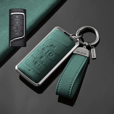 Car key bag Buckle - trumpchi-a-horn-tarnish-aluminum-alloy-dark-green-suede-hand-rope-buckle