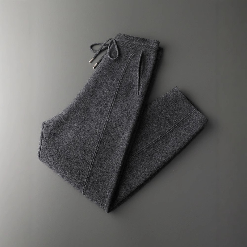 Autumn and Winter New Solid Color Mid-Seam Casual Cashmere Pants Men's Thickened Knit Cuffed Jogger Pants