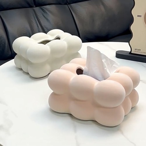 Flocking marshmallow ceramic tissue box living room coffee table paper box cream tissue box high-value storage box