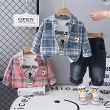 宝宝秋装套装2025新款男童春秋季衬衫三件套婴儿童装小童衣服潮