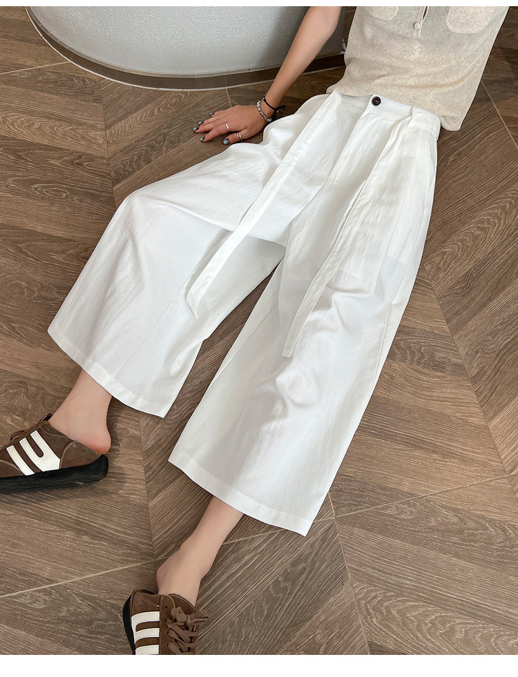 Quần culottes nữ ống rộng cạp cao suông rủ dáng dài 9 phân chất liệu lụa mát mùa hè — màu đen chi tiết 20