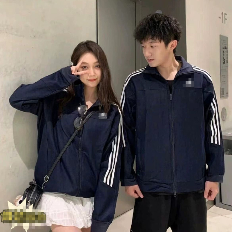 QQ糖同款外套刺绣宽松拉链休闲运动三条杠夹克外套风衣9952|undefined