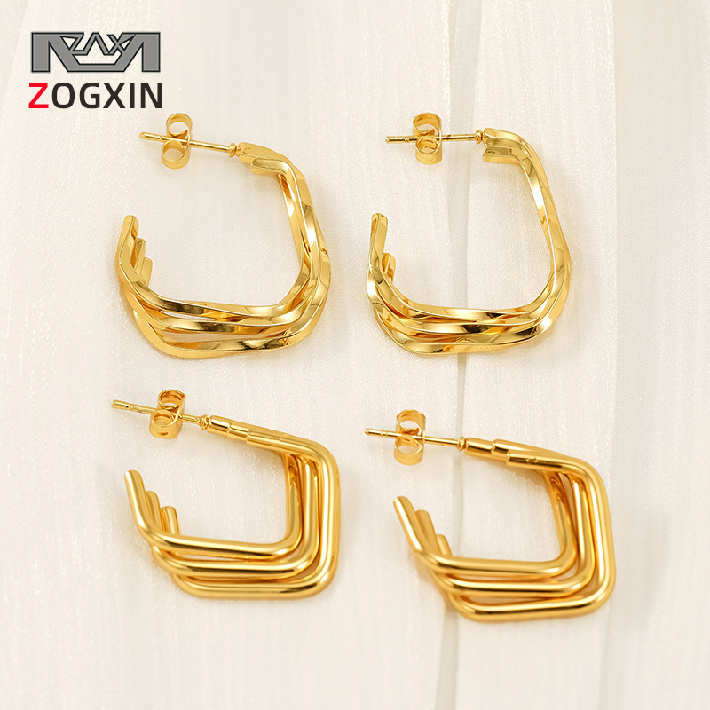 Pendientes geométricos de acero de titanio dorado simple de moda transfronteriza chapados en oro de 18 quilates exquisitos pendientes al por mayor