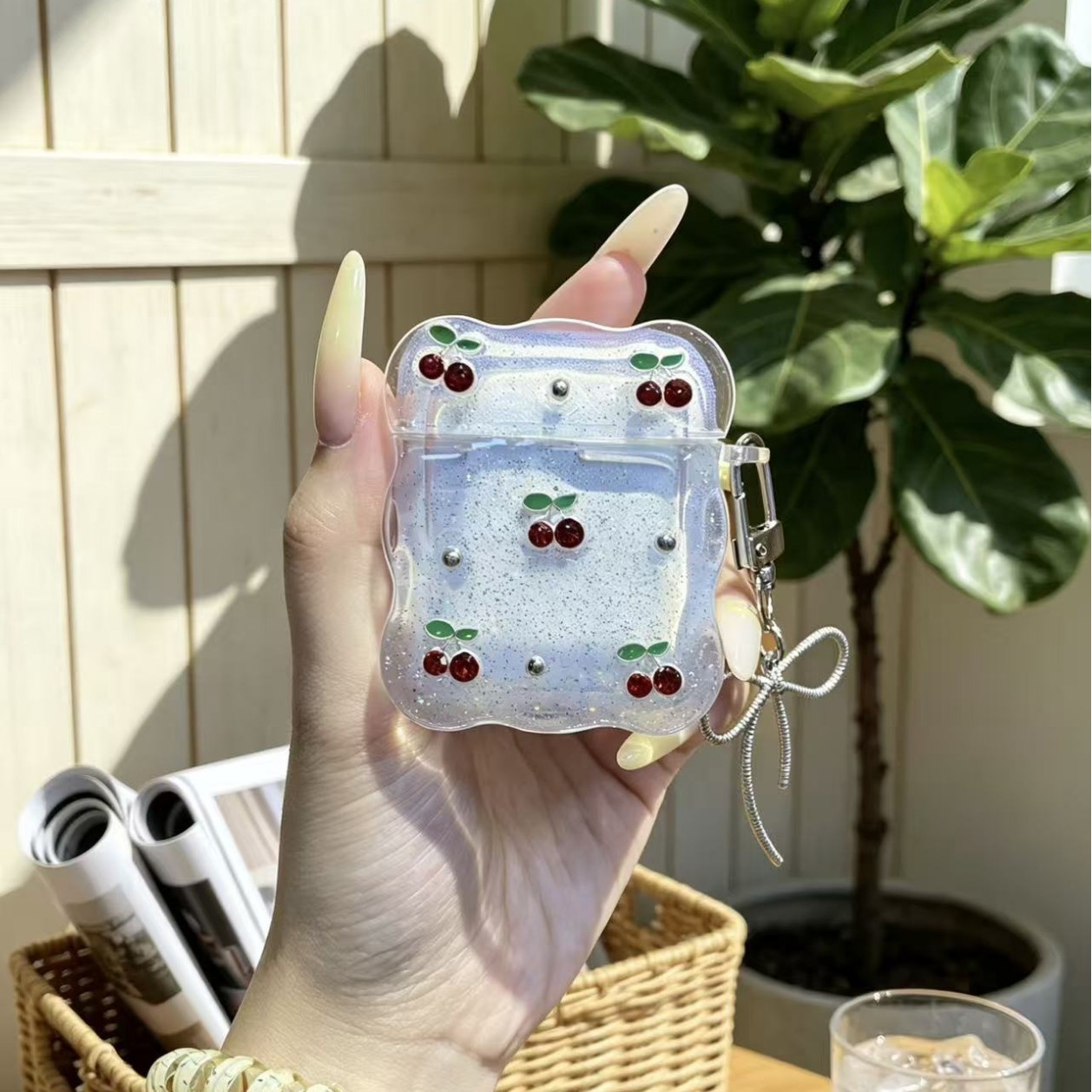 Aplicable para Apple Bluetooth auriculares cubierta de cereza roja goteo de goma Airpods4 cubierta de protección de ondas cubierta de auriculares pro3