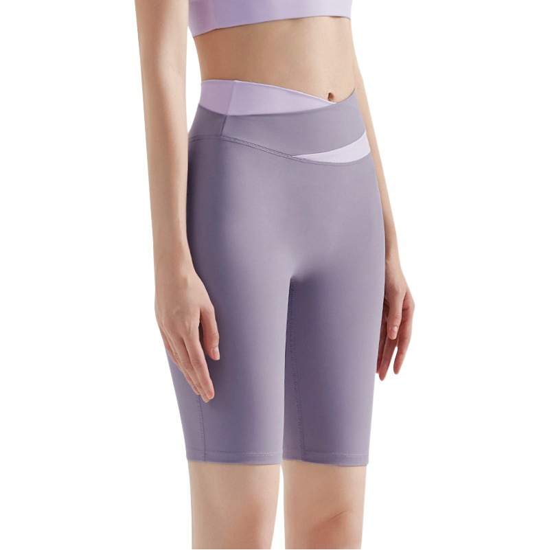 Weiman-pantalones cortos de Yoga para mujer, ropa exterior de Color contrastante, cintura alta cruzada, levantamiento de cadera, sin línea embarazosa, ajustado, cinco puntos, Fitness, Yoga