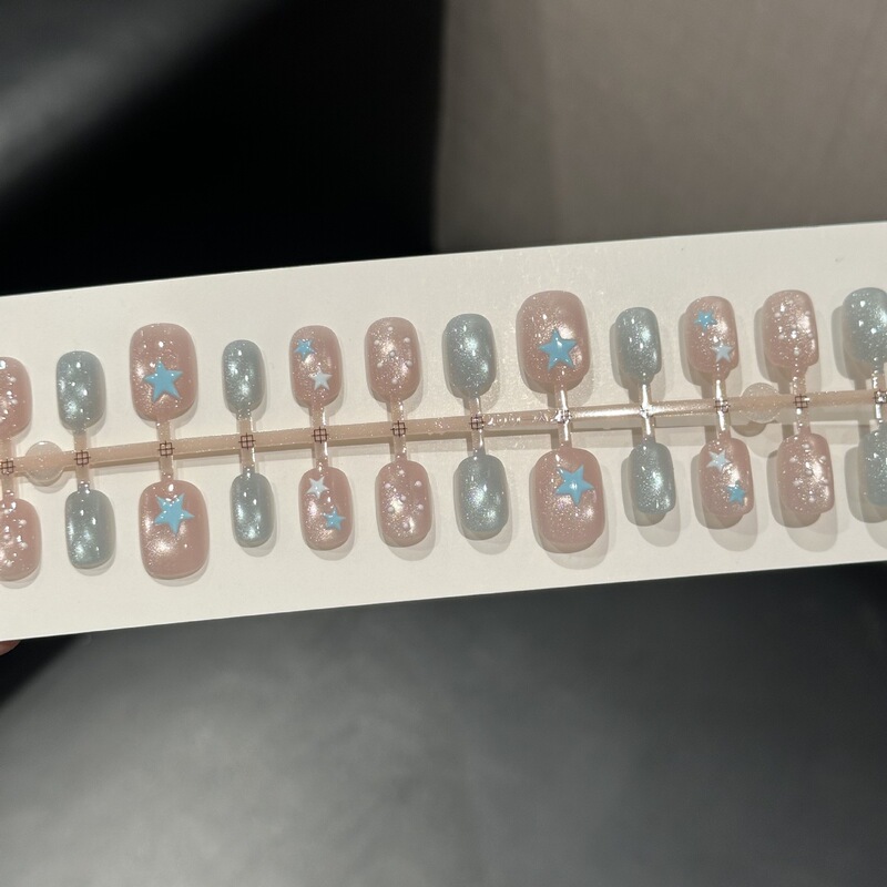 Glass Beads Mint Sparkling Water Wearable Nails Cat Eye Clear High-End Spray-On Nail Pieces Nail Art Stickers Wholesale Cross-Border