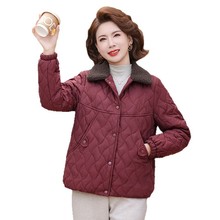 妈妈秋冬夹棉外套短款棉袄2025新款中老年冬装本命年红色棉衣服女