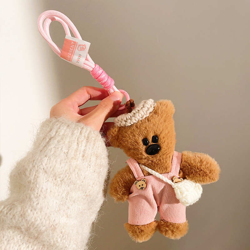 Peludo Bean Bear Keychain Colgante pareja de muñecas de amigos bolsos de teléfono móvil colgante colgante muñecas