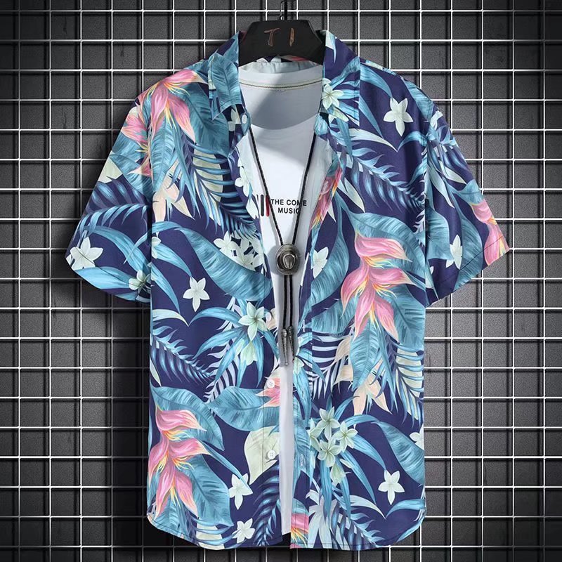 Camisa de moda de verano popular de moda juvenil de media manga elegante de Harajuku nuevo flojo artístico a juego para hombres
