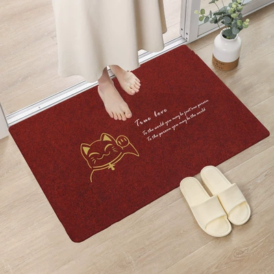 Avtomobil döşəmə paspasları | Mat, Bathroom Foot Mat, Can - embroidered-dark-red-lucky-cat-40cm60cm