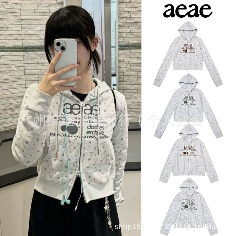 In-Stock Korean Aeae Floral Sweatshirt Short Slim-Fit Top Long-Sleeve Casual Loose Jacket Slimming Effect Wholesale