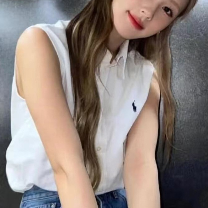 Original Rl Ralph Sleeveless Shirt with Polo Collar, Solid Color Vest, Stylish Top for Women, Casual Versatile Design Cardigan Original Rl Ralph Sleeveless Shirt with Polo Collar, Solid Color Vest, Stylish Top for Women, Casual Versatile Design Cardigan