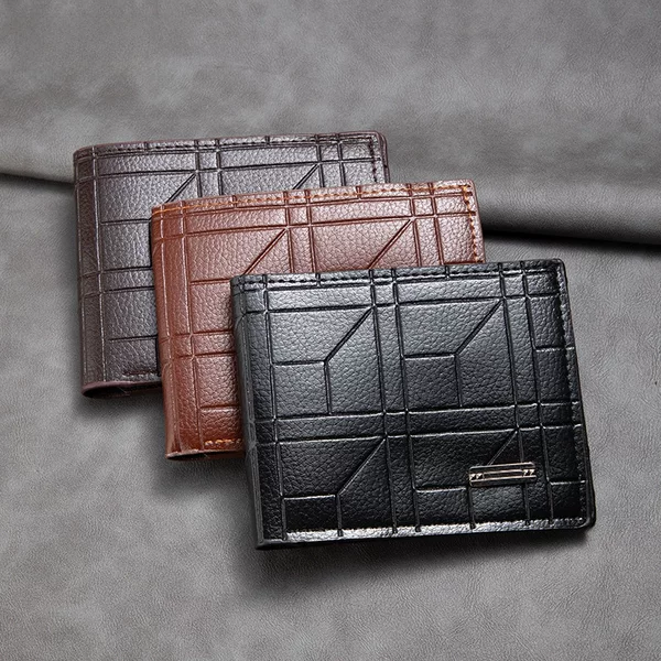 Men's Wallet, Short Wallet for Men, Youth Fashion Plaid Horizontal Soft Leather Wallet, Large Capacity, Multiple Card Slots, Portable for Boys
