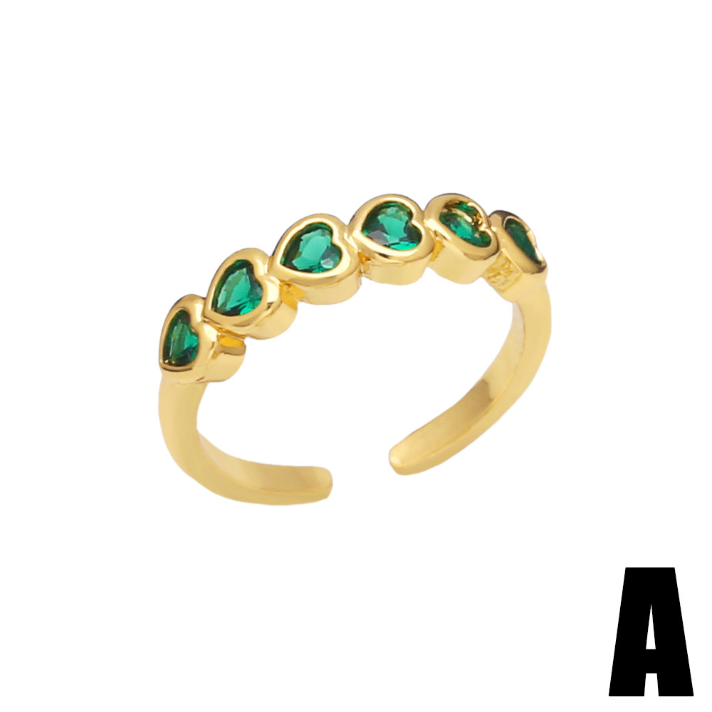 Geometric Heart Shape Copper 18K Gold-plated Green Zircon Ring