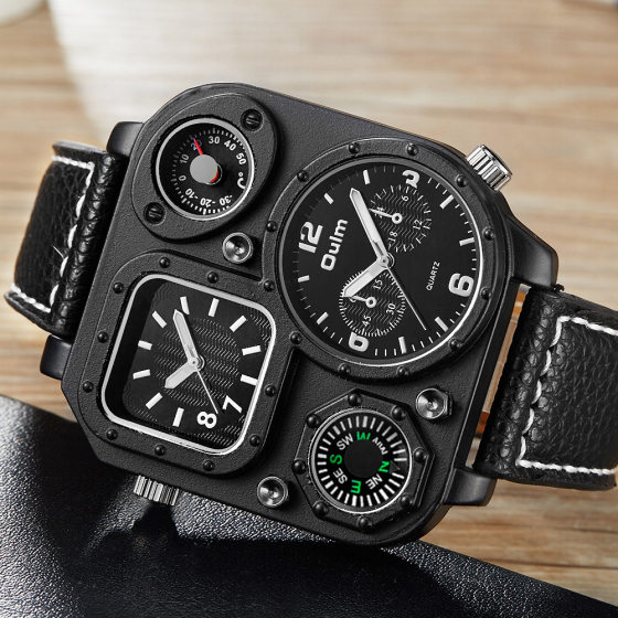 Cross-border Explosions Large Dial Multi-movement Compass Square Alloy Quartz Watch Thermometer Multifunctional Fashion Watch