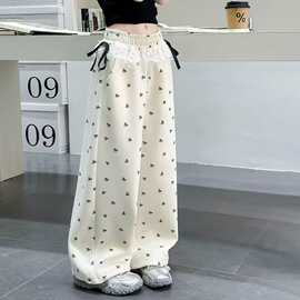 女童超好看裤子蝴蝶结针织裤春装大童阔腿裤2025新款儿童韩版宽松