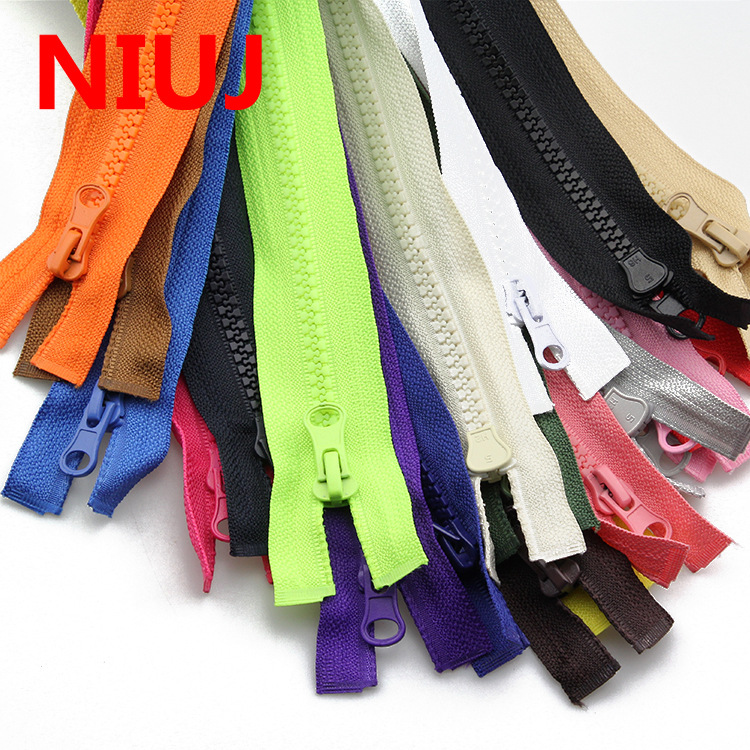 5号树脂拉链单开口拉锁衣服前门襟拉链半圆片拉头自带锁现货供应