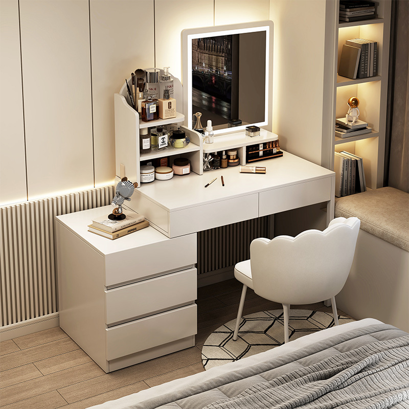 Pequeña mesa de maquillaje dormitorio de madera maciza moderna y simple 2025 nuevo lujo ligero de alta sensación mesilla de cabecera de cama de tocador en uno