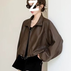 皮衣外套女2025春秋港风复古宽松短款小个子显瘦pu机车皮夹克黑色